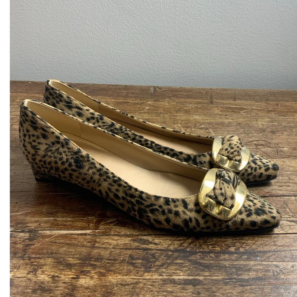 Stuart Weitzman‎ leopard print ballerina flats gold buckles 7N